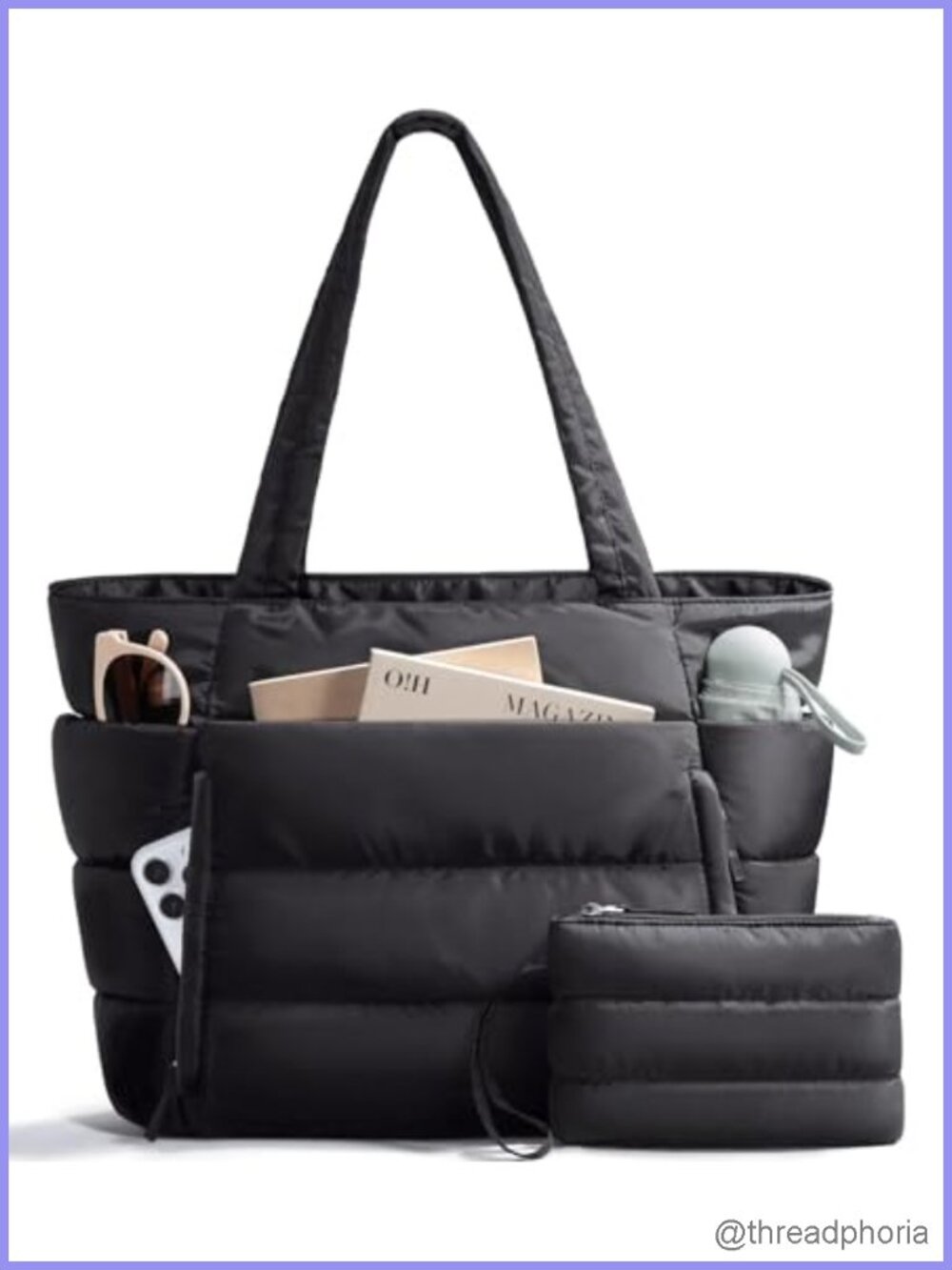 Puffy Quilted Tote Bag for Women, Lightweight Travel Work Gym Bag with Padded